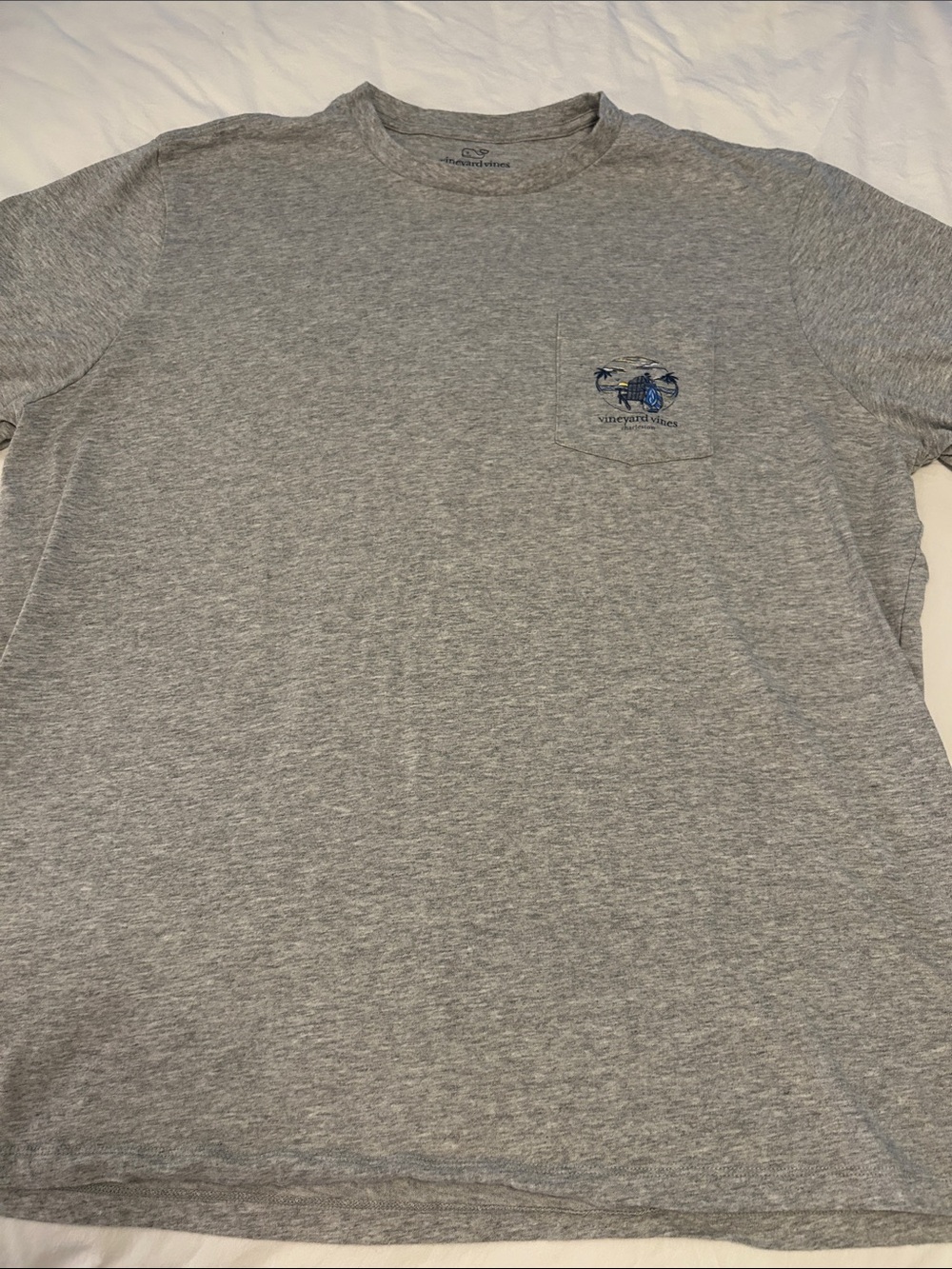 Vineyard Vines Gray Short Sleeve Pocket Tee with Blue Logo